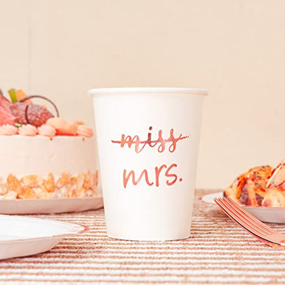  Rose Gold Miss To Mrs Napkins Plates Cups Set For Bridal Shower Engagement Bachelorette Party Decorations Supplies, Disposable Tableware Set Of 24 (9" & 7" Plates, Luncheon Napkin, 9oz Cups)