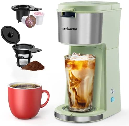  Iced Coffee Maker, Hot And Cold Coffee Maker Single Serve For K Cup And Ground, With Descaling Reminder And Self Cleaning, Iced Coffee Machine For Home, Office And RV