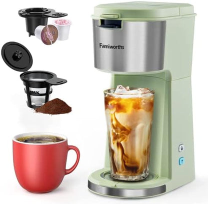  Iced Coffee Maker, Hot And Cold Coffee Maker Single Serve For K Cup And Ground, With Descaling Reminder And Self Cleaning, Iced Coffee Machine For Home, Office And RV