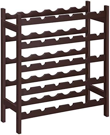 Songmics 30-Bottle Wine Rack, 5-Tier Freestanding Floor Bamboo Wine Holder, Display Stand Shelves, Wave Bars, Espresso UKWR25BR