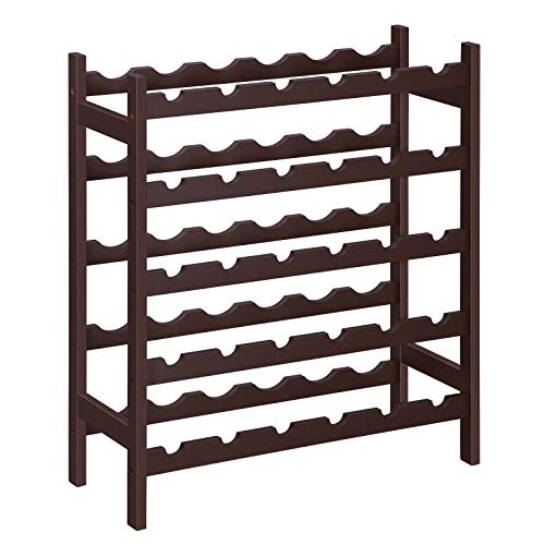 Songmics 30-Bottle Wine Rack, 5-Tier Freestanding Floor Bamboo Wine Holder, Display Stand Shelves, Wave Bars, Espresso UKWR25BR