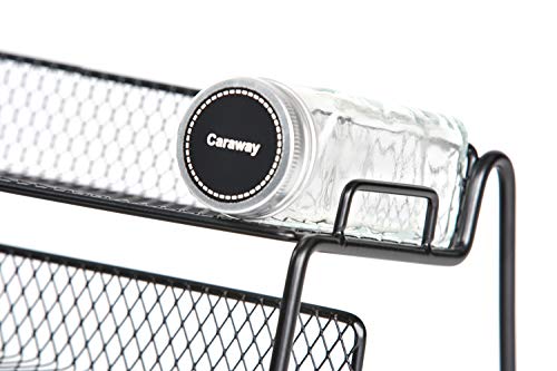  GONGSHI 3 Tier Cabinet Spice Rack Organizer With 21 Empty Glass Spice Jars (4oz), 386 Spice Labels, Chalk Marker And Funnel For Pantry Cupboard Or Countertop, Black