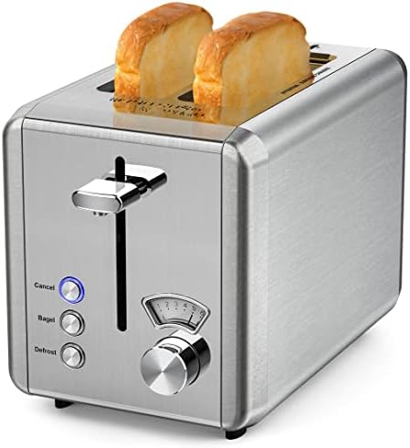  WHALL Toaster 2 Slice Stainless Steel Toasters With Bagel, Cancel, Defrost Function, 1.5in Wide Slot, 6 Shade Settings, Removable Crumb Tray, High Lift Lever, For Various Bread Types (850W)