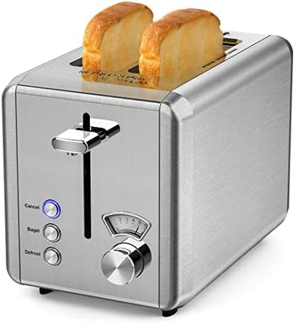  WHALL Toaster 2 Slice Stainless Steel Toasters With Bagel, Cancel, Defrost Function, 1.5in Wide Slot, 6 Shade Settings, Removable Crumb Tray, High Lift Lever, For Various Bread Types (850W)