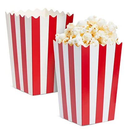 Set Of 100 Mini Popcorn Favor Boxes - 3x5 Snack Containers For Carnival Party Supplies, Movie Night, Birthdays, Red And White, 20 Ounce, 3.3 X 5.6 Inches
