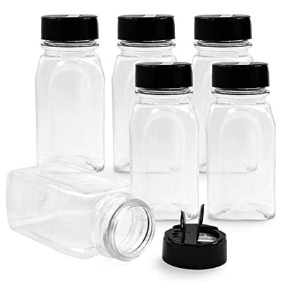  6 Pack 9.5 Oz Plastic Spice Jars With Black Cap, Clear And Safe Plastic Bottle Containers With Shaker Lids For Storing Spice, Herbs And Seasoning Powders, BPA Free, Made In USA