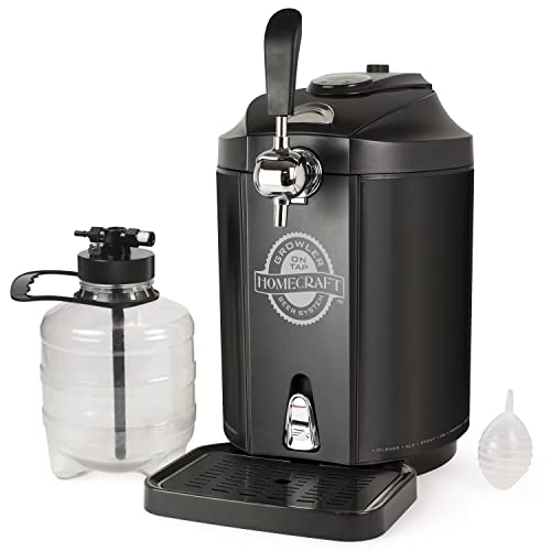  Homecraft Black Stainless Steel Easy-Dispensing Tap Beer Cooling System Kegerator, Includes Reusable Growler, CO2 Cartridges, Removable Drip Tray & Cleaning Kit, Fresh For 30 Days