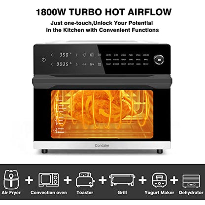  32QT Large Air Fryer Oven Toaster Oven Combo With Rotisserie 18-in-1 Convection Oven Countertop LED Touch And Knob Design Digital Oven For Bake Broil Pizza Roast Toast Dehydrate,1800W,Stainless Steel,ETL Certified