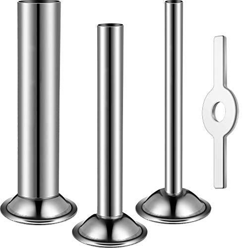  4 Pieces Sausage Maker Kit Include 3 Pieces Sausage Stuffer Tubes Stainless Steel Grinder Stuffer Tubes In 3 Sizes With Stainless Steel Sausage Stuffer Ring For Size 5 Meat Grinder Food Grinder