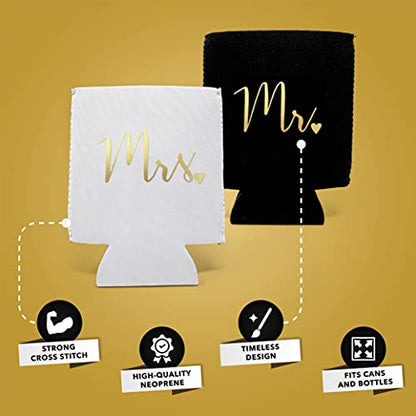  Wedding Can Coolers Mr And Mrs Gifts - Just Married Decorations, Wedding Day & Honeymoon Essentials, Presents For Newlywed Gifts For Couples, Wedding Gifts For Bride To Be And Groom - Gold