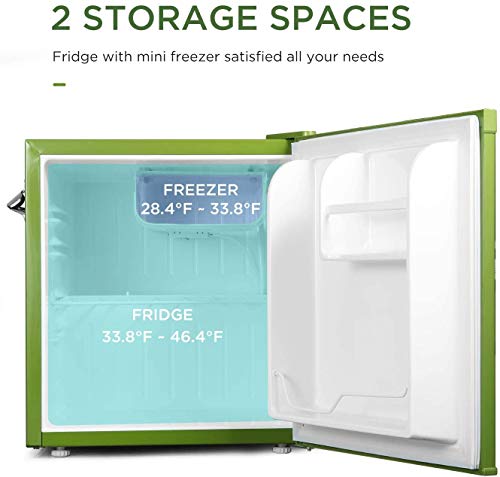  Watoor 1.6 Cu.Ft Mini Refrigerator Compact Fridge Retro Design With Bottle Opener Green