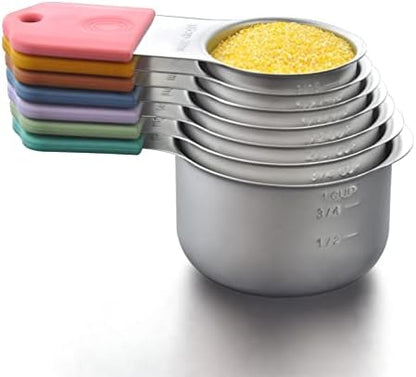  Agnetic Measuring Cups And Spoons Set, Stainless Steel Metal Stackable Nesting Measure Cups,Teaspoon, Tablespoon, 14 Pcs Silicone Handle Kitchen Cooking & Baking Tools, 7 Cups & 6 Spoons &1 Leveler