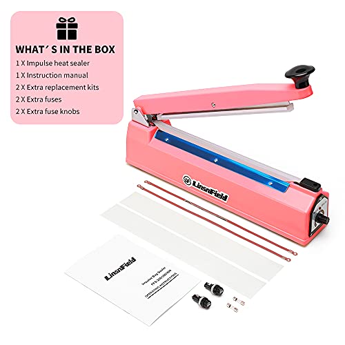 Sealer Pro - 8 Inch Impulse Heat Sealer - 2mm Sealing Width - Manual Heat Sealer Machine For All Bags - Most Heavy Duty For Strong, Secure Sealing For Long Term Food Storage - Extra 2 Replacements, 2 Fuses Included(Pink)