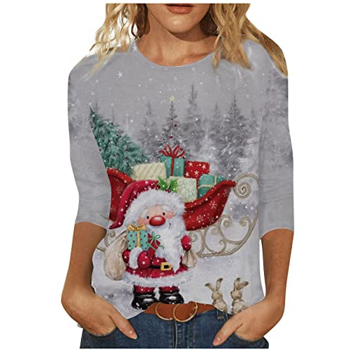  Pullover Sweatshirts For Women Cute Loose Tops Sweatshirts Long Sleeve Christmas Print Crew Neck Pullover Top Fall