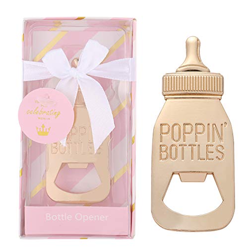  12 Pcs Pink Princess Baby Shower Favors For Girl,POPPINS'BOTTLE Bottle Opener Baby Shower Favor For Guests Girl Baby Shower Decoration Goodiebag Supplies (Pink And Gold, 12)