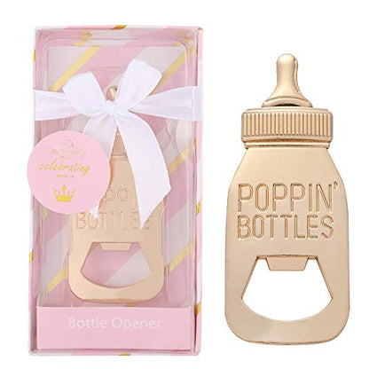  12 Pcs Pink Princess Baby Shower Favors For Girl,POPPINS'BOTTLE Bottle Opener Baby Shower Favor For Guests Girl Baby Shower Decoration Goodiebag Supplies (Pink And Gold, 12)