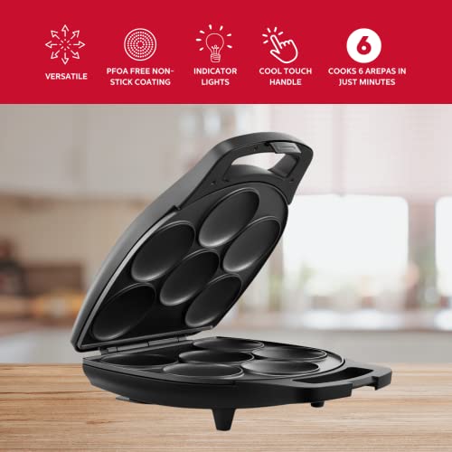  Arepa Maker - Non-Stick 6-Section Multi-Food Maker - Make Delicious Arepas, Pancakes, Corncakes, Tosti Arepa - Includes Recipe Book - Easy-to-Use - 6-PC - Black