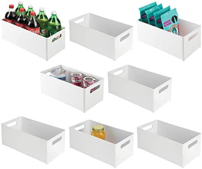  MDesign Deep Plastic Kitchen Storage Organizer Container Bin For Pantry, Cabinet, Cupboard, Shelves, Fridge, Or Freezer - Holds Dry Goods, Sauces, Condiments, Drinks, Ligne Collection, 8 Pack, Clear