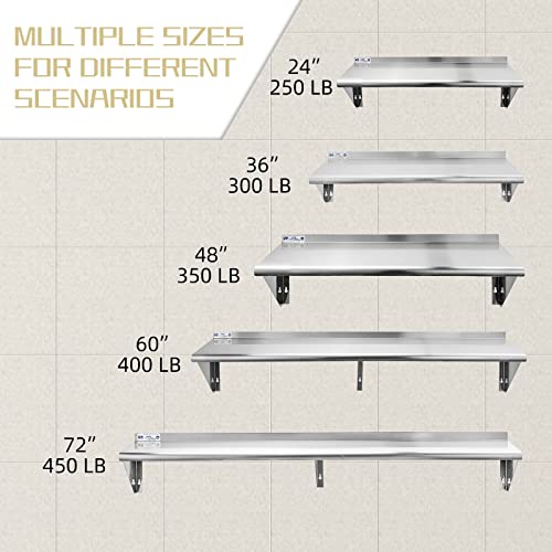  Ally Stainless Steel Shelf 14 X 72 Inches, 450 Lb, Commercial Wall Mount Floating Shelving For Restaurant, Kitchen, Home And Hotel