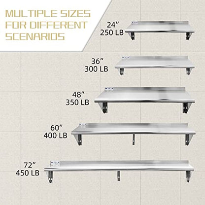  Ally Stainless Steel Shelf 14 X 72 Inches, 450 Lb, Commercial Wall Mount Floating Shelving For Restaurant, Kitchen, Home And Hotel