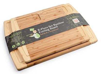  Organic Bamboo Cutting Board For Kitchen With Built-In Compartments And Juice Groove - Wooden Chopping Board For Meat, Cheese Charcuterie Board With Handles, (Medium And XL)