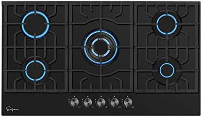  24" Gas Cooktop With 4 Italy Sabaf Sealed Burners NG/LPG Convertible Tempered Glass In Black Model 2020, 24 Inch