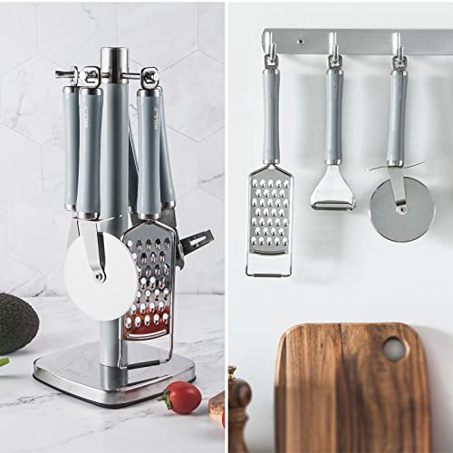  Tainless Steel Kitchen Gadget Set,5PCS Kitchen Accessories With Pizza Cutter, Can Opener, Y Peeler, Grater And Gadgets Holder