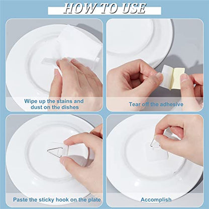  60 Pack Invisible Adhesive Plate Hanger Set Vertical Plate Holders For The Wall 3 Shape Square Round Adhesive Hanger Hooks For Plate Pictures Wall Art Decor