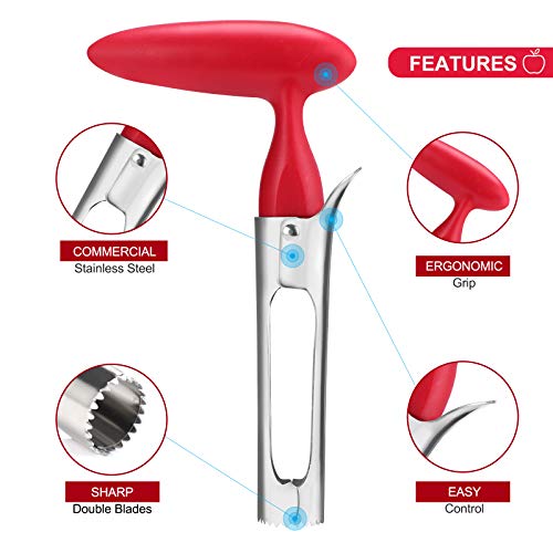  Premium Apple Corer Tool - Easy To Use And Clean - Sturdy Apple Core Remover With Sharp Serrature - Stainless Steel Corers For Apple And Pear - Core Fruits With Ease(Red)
