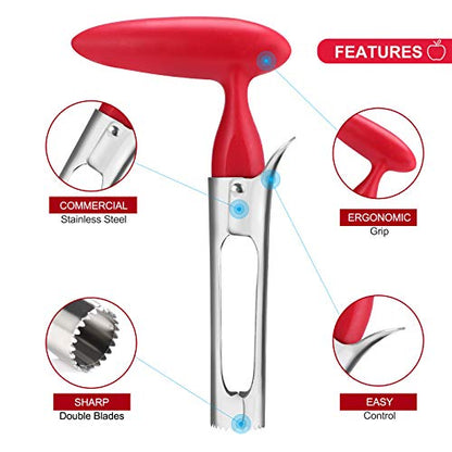  Premium Apple Corer Tool - Easy To Use And Clean - Sturdy Apple Core Remover With Sharp Serrature - Stainless Steel Corers For Apple And Pear - Core Fruits With Ease(Red)
