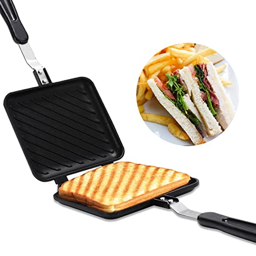  Double Sided Frying Pan,Flat Bottom Nonstick Pan,Non Stick Coating Aluminum Alloy Waffle Maker Pot,with Dual Handles,for Sandwich Breakfast Panini Maker, Double Sided Frying Pan,Flat Bottom Nonst