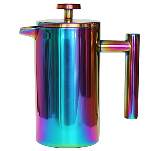  French Press Coffee Maker – 1 Or 2 Cups Small Stainless Steel Coffee Maker Double Walled French Press Rainbow 12oz/350ml