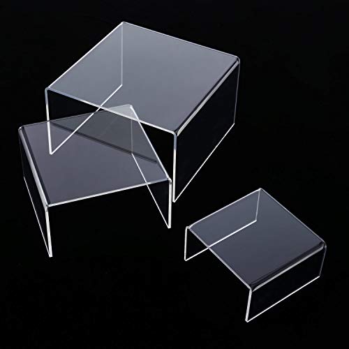  Chuangdi 2 Sets Acrylic Display Risers, Clear Product Stand, Jewelry Display Riser Shelf Showcase Fixtures For Dessert Cupcake Candy Treat Action Figure Display (Clear Stand,Small Set)