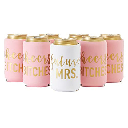  12 Oz Insulated Beer Can Cooler Sleeves For Bachelorette Party Favors, Cheers Bitches, Future Mrs (12 Pack)