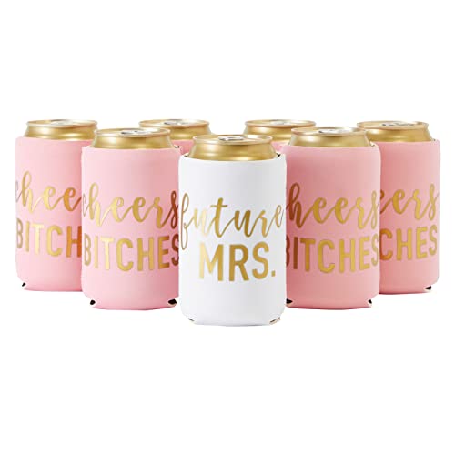  12 Oz Insulated Beer Can Cooler Sleeves For Bachelorette Party Favors, Cheers Bitches, Future Mrs (12 Pack)