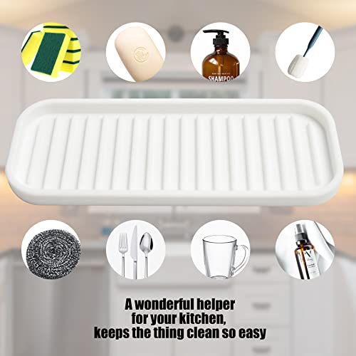  Silicone Sponge Holder, Tray For Soap And Sponge, Kitchen Sink Tray, Accessories To Help You Clean Kitchen Sink, Sink Sponge Rack（White, 2 Pack）