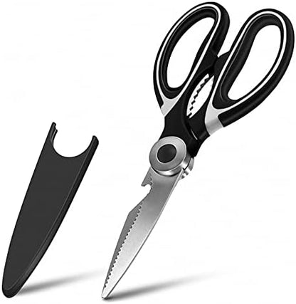  Heavy Duty Kitchen Shears With Protective Sheath Kitchen Meat Scissors, Dishwasher Safe Cooking Scissors, Food Scissors For Chicken, Poultry, Fish, Herbs, Black+White