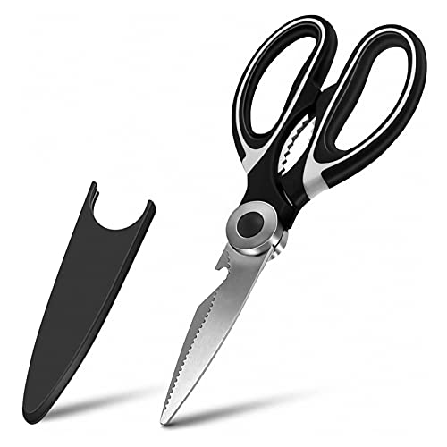  Heavy Duty Kitchen Shears With Protective Sheath Kitchen Meat Scissors, Dishwasher Safe Cooking Scissors, Food Scissors For Chicken, Poultry, Fish, Herbs, Black+White