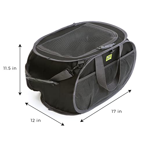  Pop Up Compact Tote Organizer Bag With Shoulder Strap And Easy To Carry Handles - Heavy Duty Foldable Material - Shopping, Travel, And More - Home Organization - 17 X 11.5 Inch - Black
