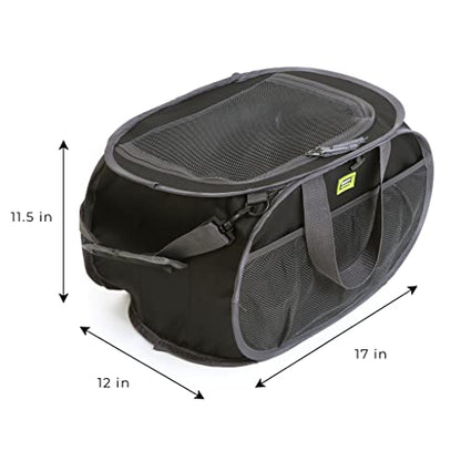  Pop Up Compact Tote Organizer Bag With Shoulder Strap And Easy To Carry Handles - Heavy Duty Foldable Material - Shopping, Travel, And More - Home Organization - 17 X 11.5 Inch - Black