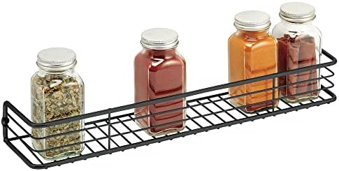  MDesign Metal Wire Wall Mount Spice Rack Shelf - Organizer For Kitchen Cabinet, Cupboard, Food Pantry - Bottle Holder - 16 Inches - 2 Pack - Black