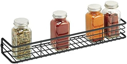  MDesign Metal Wire Wall Mount Spice Rack Shelf - Organizer For Kitchen Cabinet, Cupboard, Food Pantry - Bottle Holder - 16 Inches - 2 Pack - Black