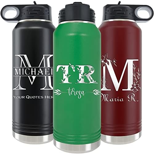  Nalized Water Bottle 40oz/32oz With Flip-Top Lid And Straw, Customized Vacuum Insulated Water Flask, Stainless Steel Sports Double Wall Thermos, Name/Text Engraved By IProductsUS (Teal)