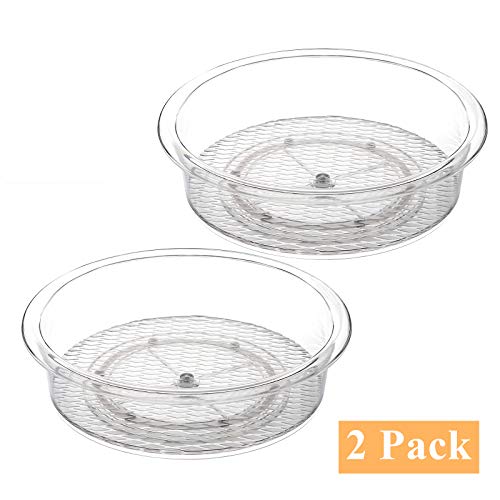  OPAY 2 Pack Plastic Lazy Susan Turntable Food Storage Container, 10 Inch Clear Rotating Turntable Organizer For Spices, Condiments, Cosmetics, Nail Polish, Shaving Kit, Hair Spray, Cabinet