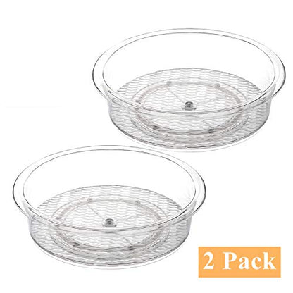  OPAY 2 Pack Plastic Lazy Susan Turntable Food Storage Container, 10 Inch Clear Rotating Turntable Organizer For Spices, Condiments, Cosmetics, Nail Polish, Shaving Kit, Hair Spray, Cabinet