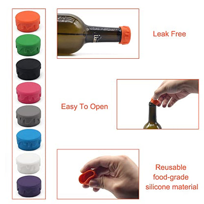  8PCS Wine Stoppers, Reusable Silicone Wine Corks, Silicone Wine Bottle Stopper, Glass Corks Beverages Beer Champagne Bottles For Corks To Keep Wine Fresh