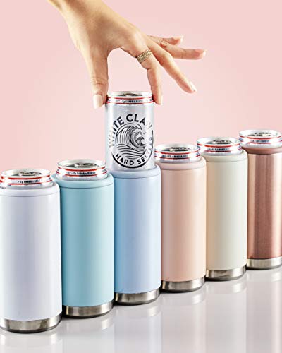 Skinny Can Cooler For Slim Beer & Hard Seltzer | Stainless Steel 12oz Sleeve, Double Wall Vacuum Insulated Drink Holder - Glitter Lilac