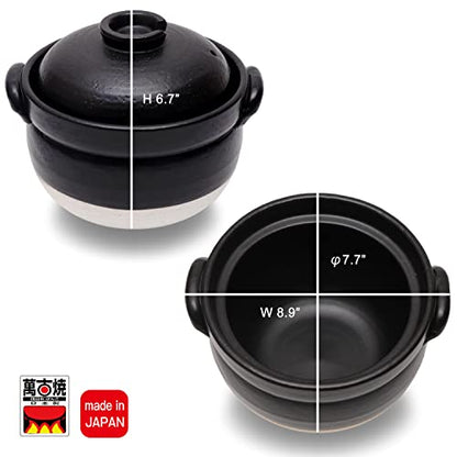  Japanese DONABE Clay Rice Cooker Pot Casserole Stockpot Earthenware Made In Japan For 2 To 3 Cups With Double Lids, Microwave Oven Safe