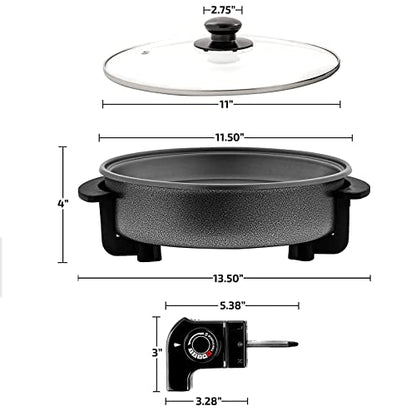  Nstick Electric Skillet - Aluminum Coated Grill Pan & Glass Lid Cover (12-Inch)