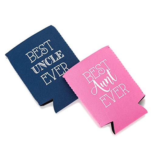  Best Aunt And Uncle Ever Can Coolers, Set Of 2, 1 Pink And 1 Navy Blue Beer Can Coolies, New Aunt Gifts, Novelty Can Cooler, Perfect Birthday, Gender Reveal Gift, Baby Announcement (Aunt And Uncle)